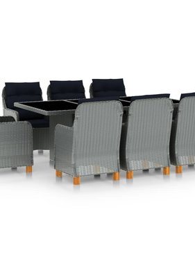 VidaXL 9-delige Tuinset met kussens poly rattan lichtgrijs
