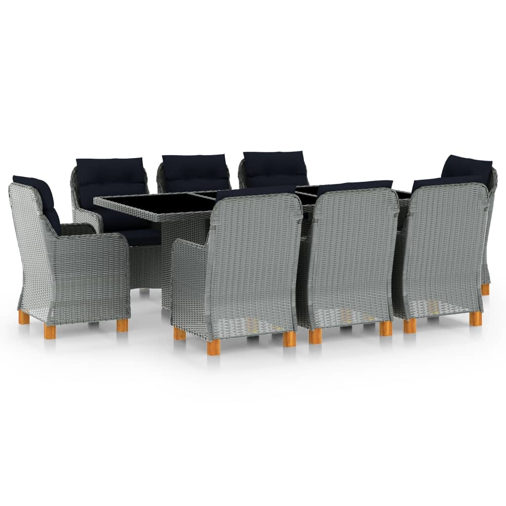 VidaXL 9-delige Tuinset met kussens poly rattan lichtgrijs