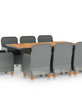 VidaXL 9-delige Tuinset met kussens poly rattan lichtgrijs