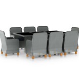 VidaXL 9-delige Tuinset met kussens poly rattan lichtgrijs