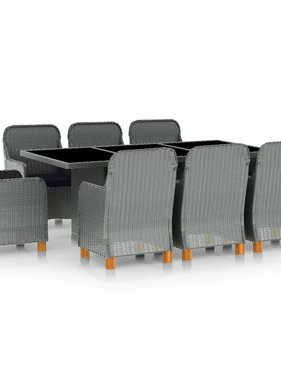 VidaXL 9-delige Tuinset met kussens poly rattan lichtgrijs