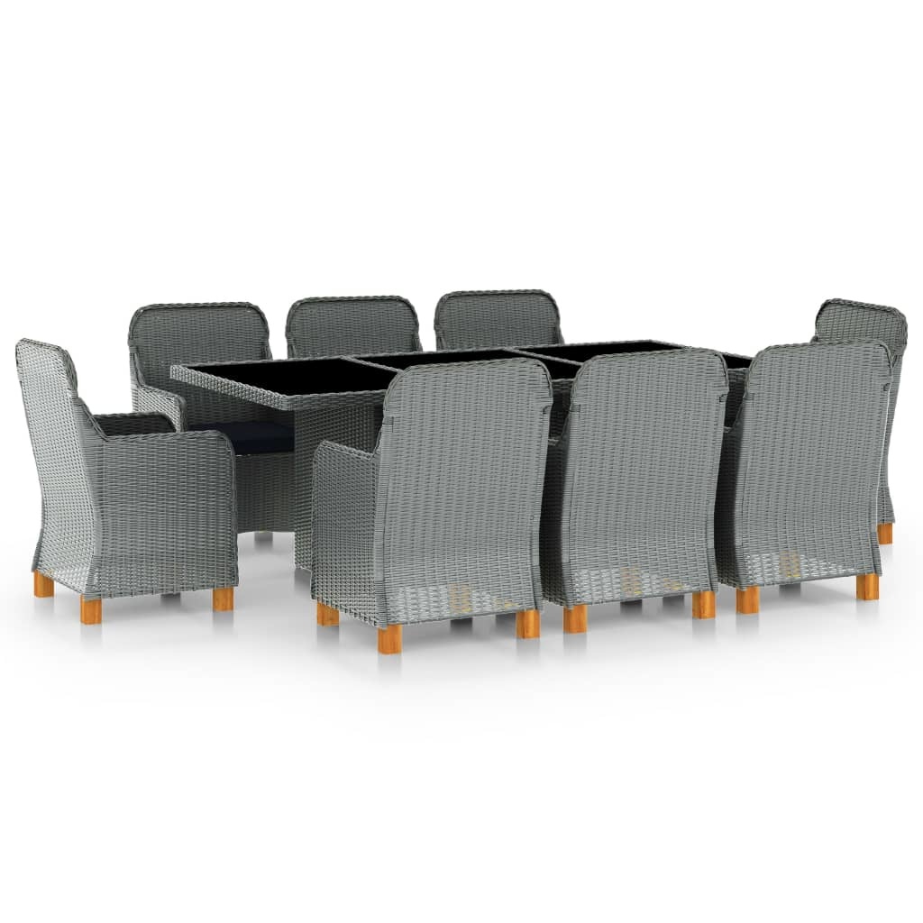 VidaXL 9-delige Tuinset met kussens poly rattan lichtgrijs