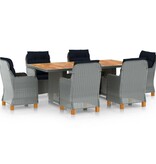 VidaXL 7-delige Tuinset met kussens poly rattan lichtgrijs