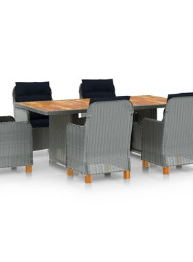VidaXL 7-delige Tuinset met kussens poly rattan lichtgrijs