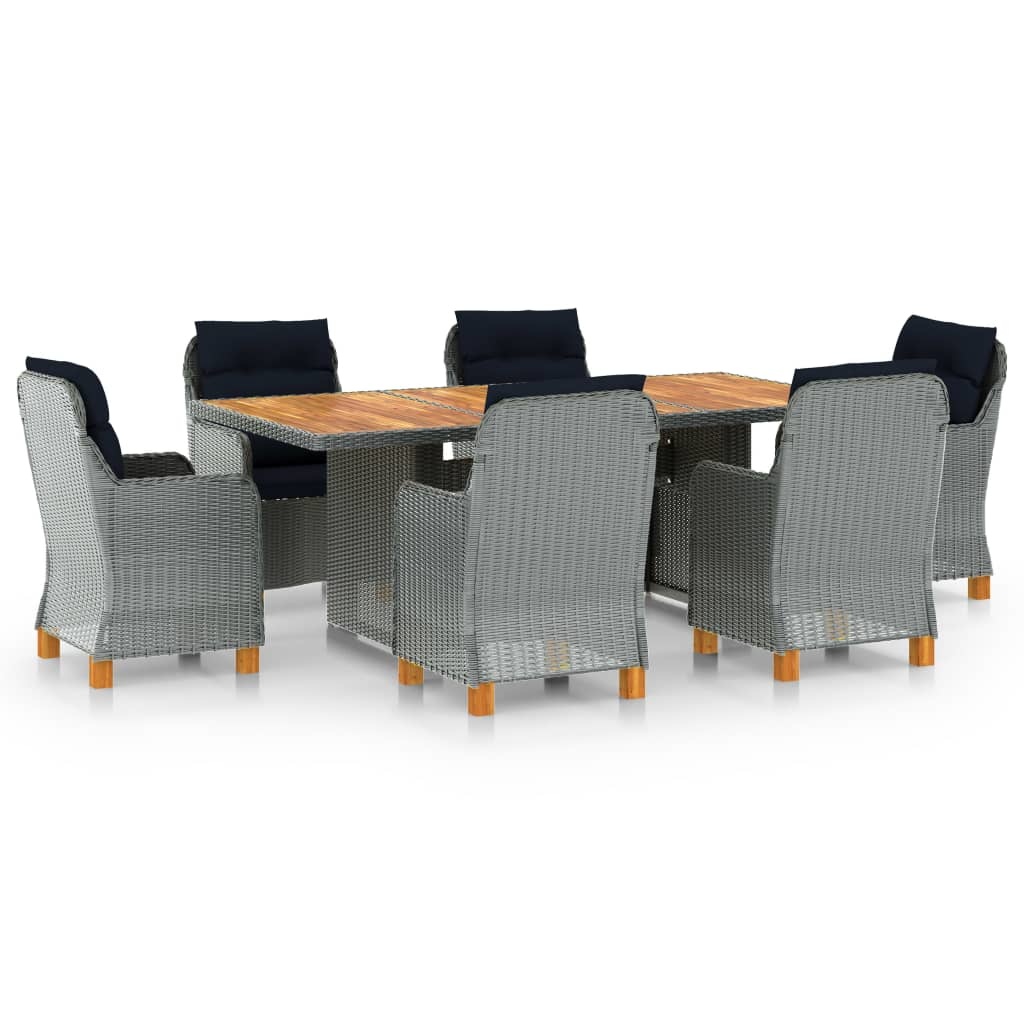 VidaXL 7-delige Tuinset met kussens poly rattan lichtgrijs