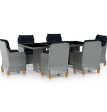 VidaXL 7-delige Tuinset met kussens poly rattan lichtgrijs