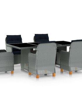VidaXL 7-delige Tuinset met kussens poly rattan lichtgrijs