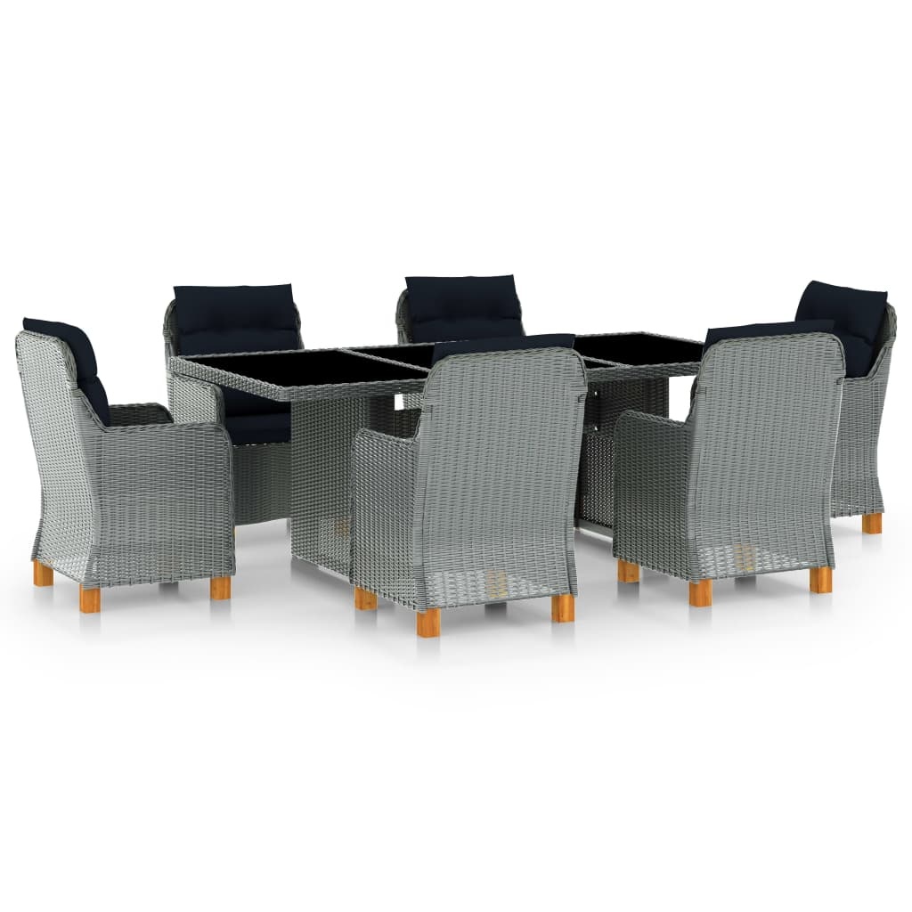 VidaXL 7-delige Tuinset met kussens poly rattan lichtgrijs