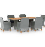 VidaXL 7-delige Tuinset met kussens poly rattan lichtgrijs