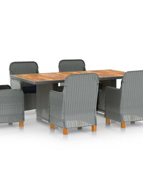 VidaXL 7-delige Tuinset met kussens poly rattan lichtgrijs