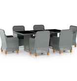 VidaXL 7-delige Tuinset met kussens poly rattan lichtgrijs