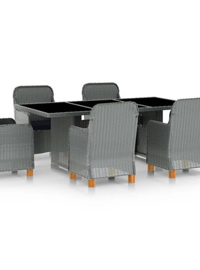 VidaXL 7-delige Tuinset met kussens poly rattan lichtgrijs
