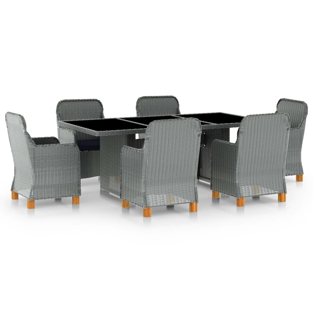 VidaXL 7-delige Tuinset met kussens poly rattan lichtgrijs