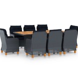 VidaXL 9-delige Tuinset met kussens poly rattan donkergrijs