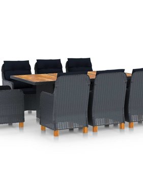 VidaXL 9-delige Tuinset met kussens poly rattan donkergrijs