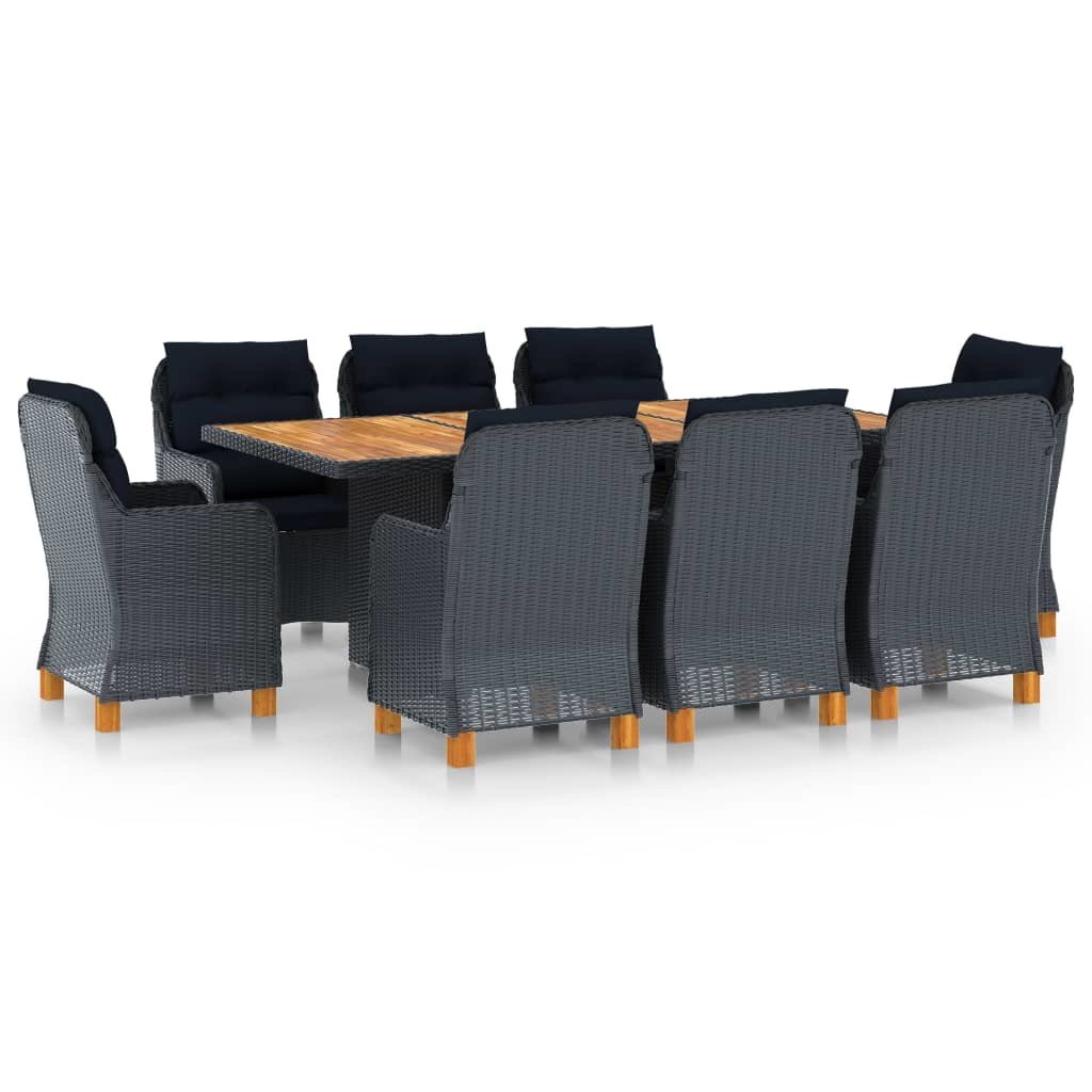 VidaXL 9-delige Tuinset met kussens poly rattan donkergrijs