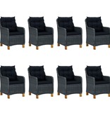 VidaXL 9-delige Tuinset met kussens poly rattan donkergrijs