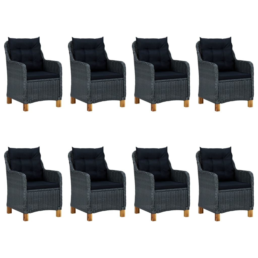 VidaXL 9-delige Tuinset met kussens poly rattan donkergrijs