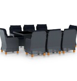 VidaXL 9-delige Tuinset met kussens poly rattan donkergrijs
