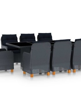 VidaXL 9-delige Tuinset met kussens poly rattan donkergrijs