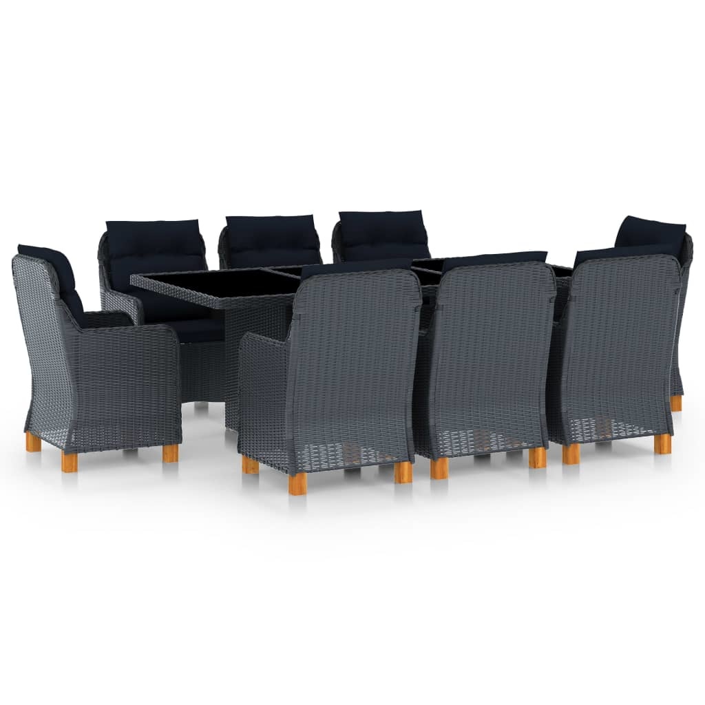 VidaXL 9-delige Tuinset met kussens poly rattan donkergrijs