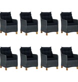 VidaXL 9-delige Tuinset met kussens poly rattan donkergrijs