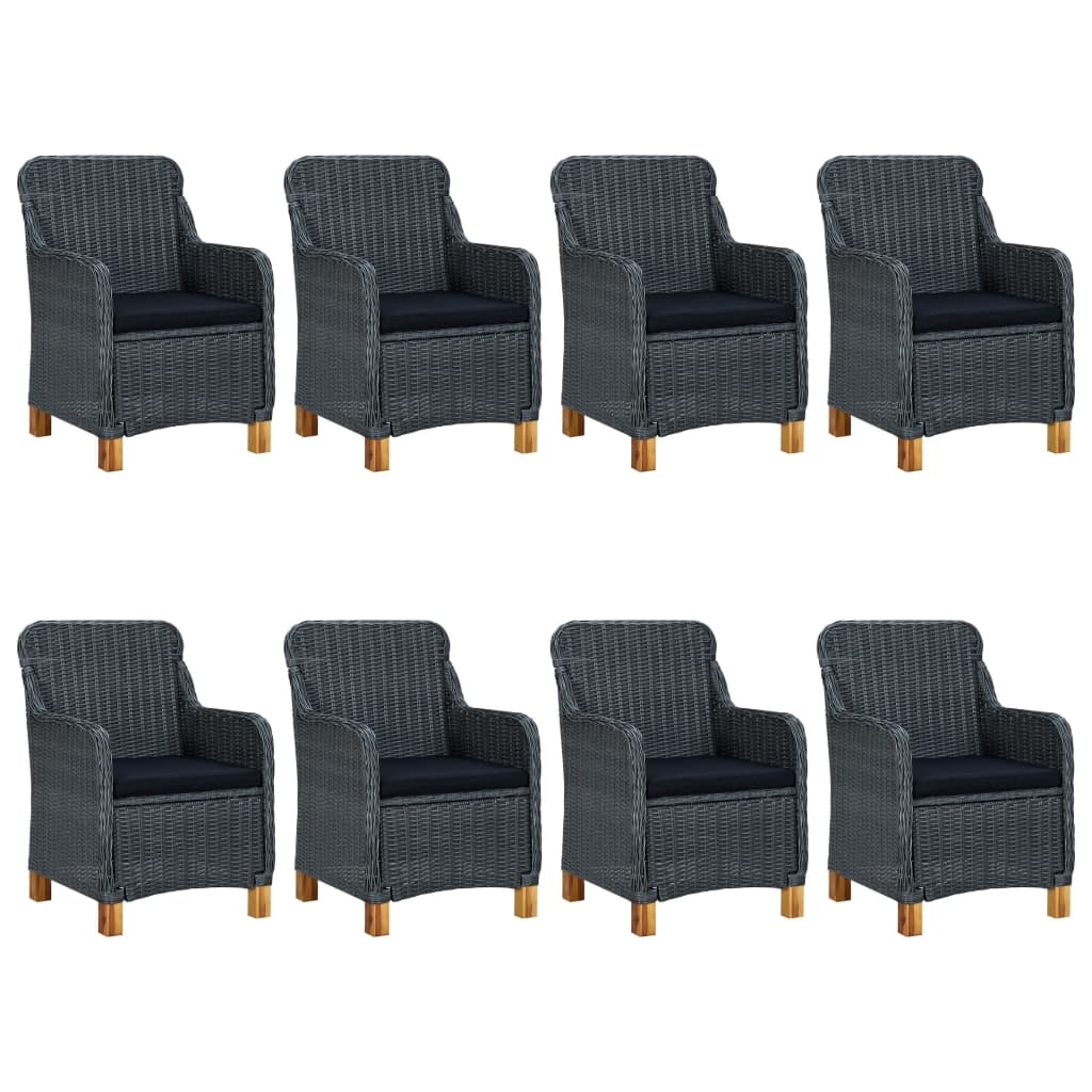 VidaXL 9-delige Tuinset met kussens poly rattan donkergrijs