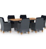 VidaXL 7-delige Tuinset met kussens poly rattan donkergrijs