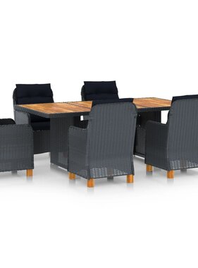 VidaXL 7-delige Tuinset met kussens poly rattan donkergrijs
