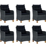 VidaXL 7-delige Tuinset met kussens poly rattan donkergrijs