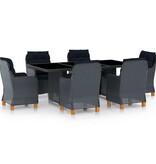 VidaXL 7-delige Tuinset met kussens poly rattan donkergrijs