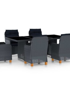VidaXL 7-delige Tuinset met kussens poly rattan donkergrijs