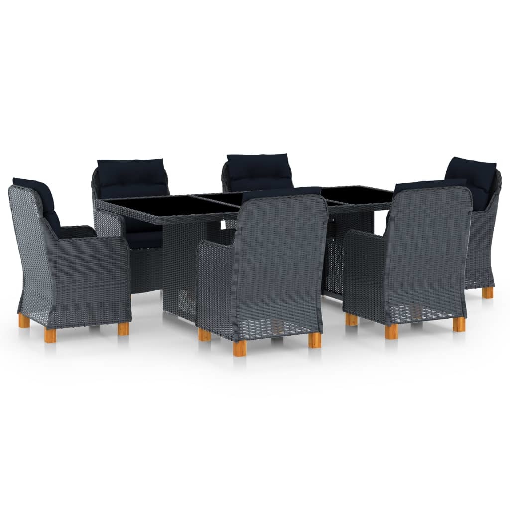 VidaXL 7-delige Tuinset met kussens poly rattan donkergrijs