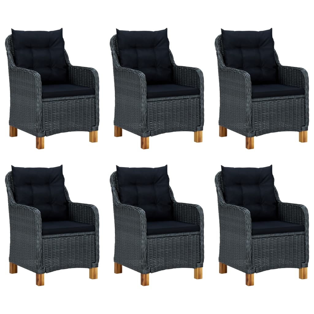 VidaXL 7-delige Tuinset met kussens poly rattan donkergrijs