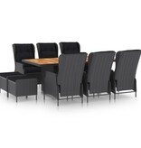 VidaXL 9-delige Tuinset met kussens poly rattan donkergrijs