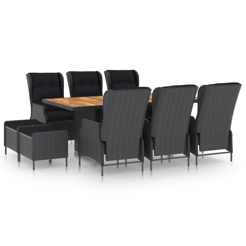 VidaXL 9-delige Tuinset met kussens poly rattan donkergrijs