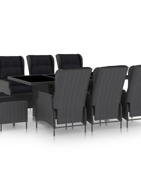 VidaXL 9-delige Tuinset met kussens poly rattan donkergrijs