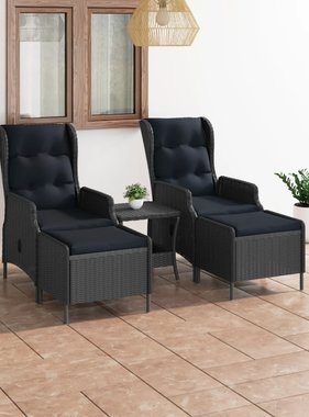 VidaXL 3-delige Loungeset met kussens poly rattan donkergrijs