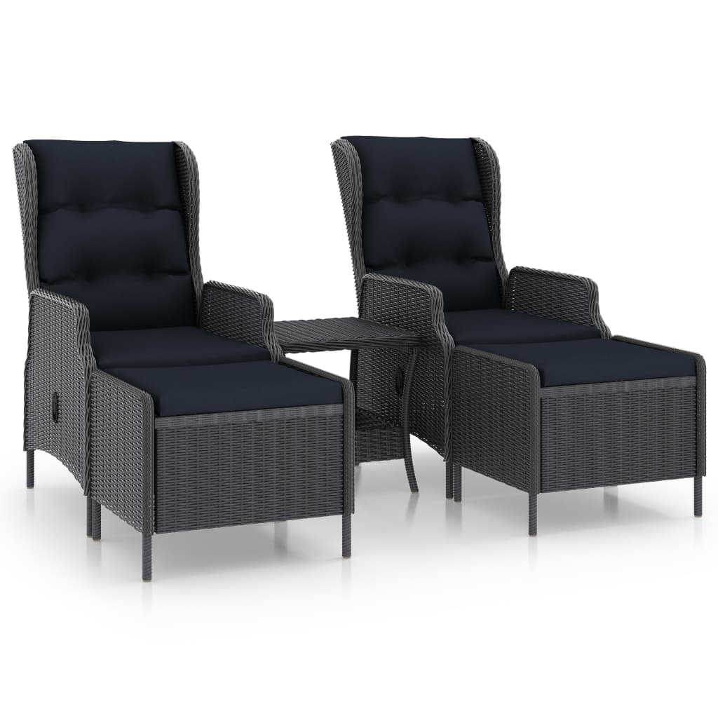 VidaXL 3-delige Loungeset met kussens poly rattan donkergrijs