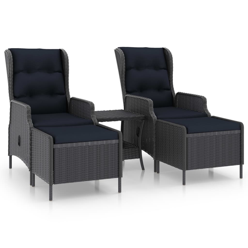 vidaXL 3-delige Loungeset met kussens poly rattan donkergrijs