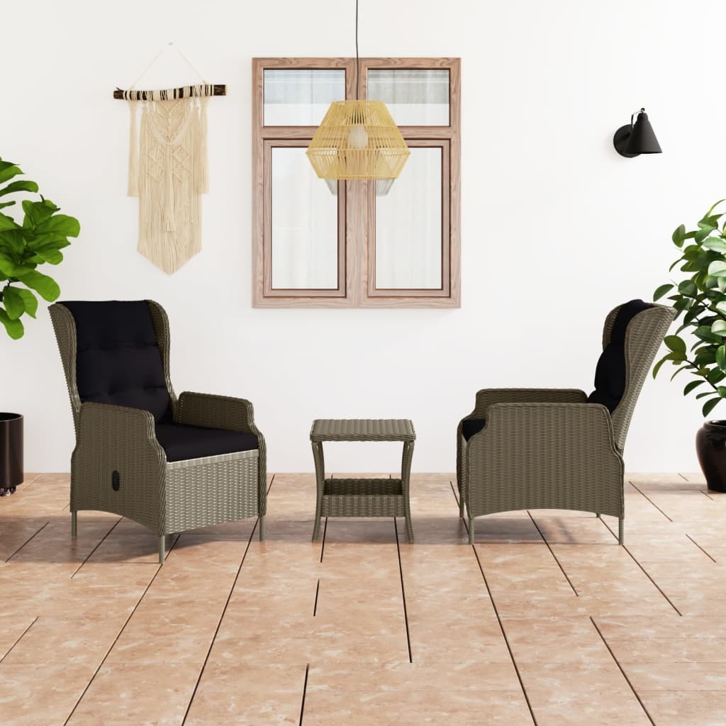 VidaXL 3-delige Loungeset met kussens poly rattan bruin