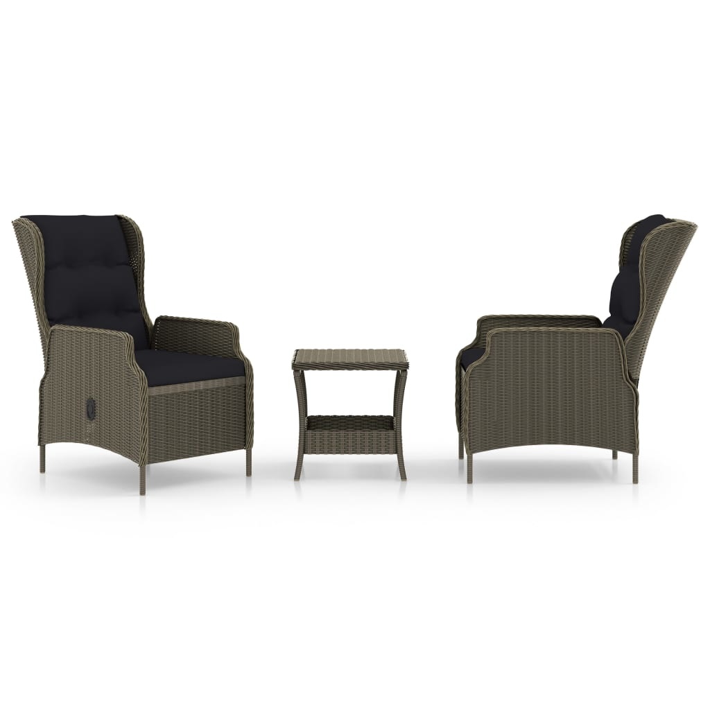 VidaXL 3-delige Loungeset met kussens poly rattan bruin
