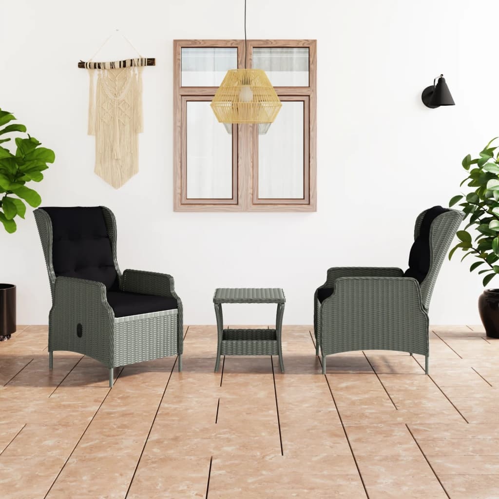 VidaXL 3-delige Loungeset met kussens poly rattan lichtgrijs