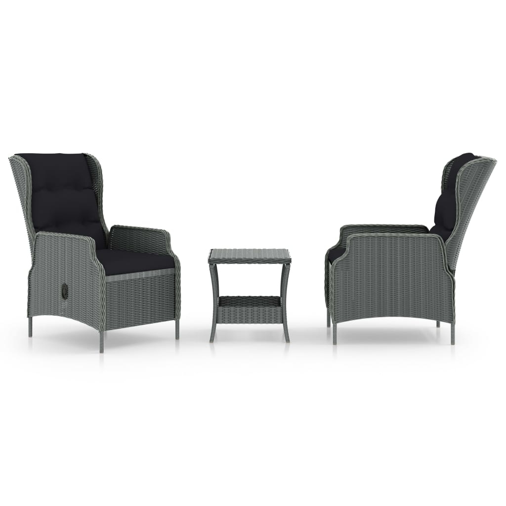 VidaXL 3-delige Loungeset met kussens poly rattan lichtgrijs