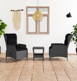 VidaXL 3-delige Loungeset met kussens poly rattan donkergrijs