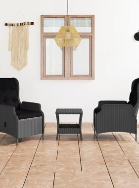 VidaXL 3-delige Loungeset met kussens poly rattan donkergrijs
