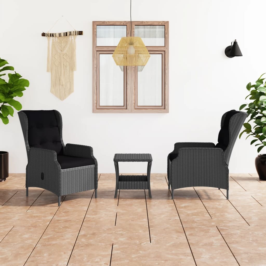 VidaXL 3-delige Loungeset met kussens poly rattan donkergrijs