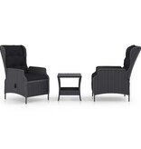 VidaXL 3-delige Loungeset met kussens poly rattan donkergrijs