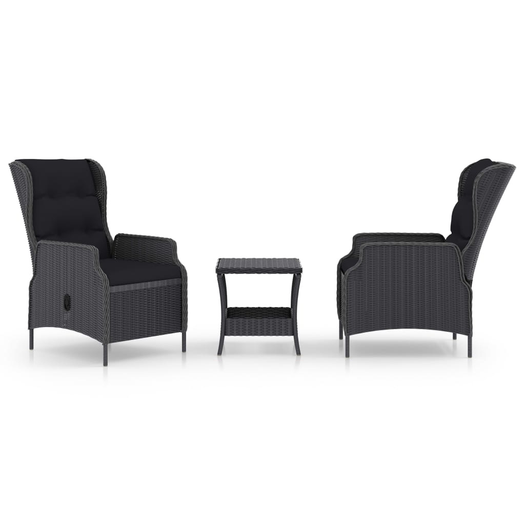 VidaXL 3-delige Loungeset met kussens poly rattan donkergrijs