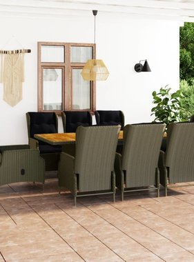 VidaXL 9-delige Tuinset met kussens poly rattan bruin